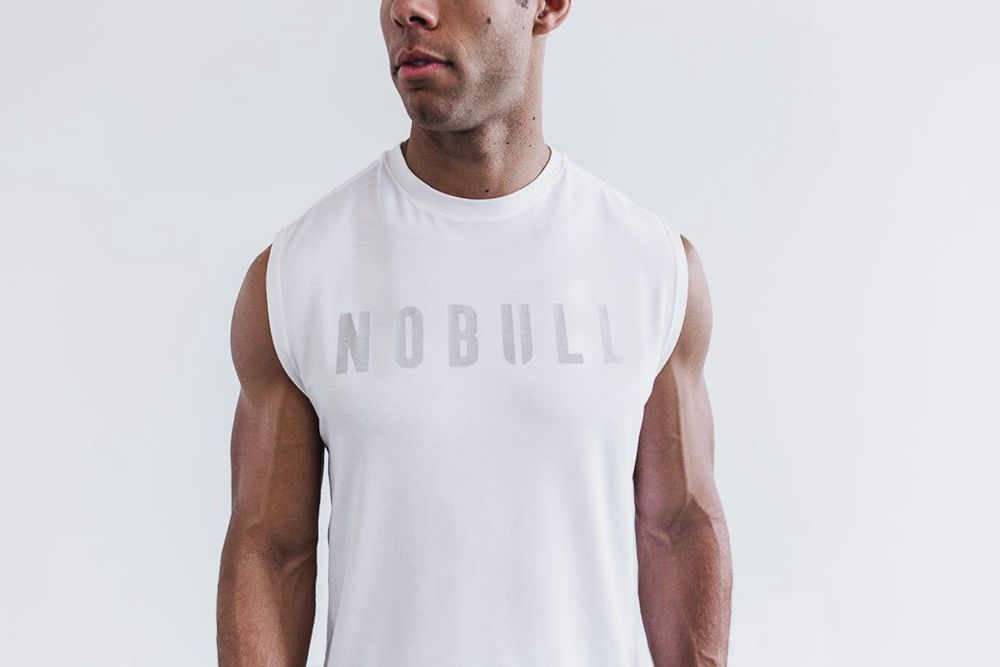 NOBULL Men's Sleeveless Tee - White - Ireland (4051NAEYO)